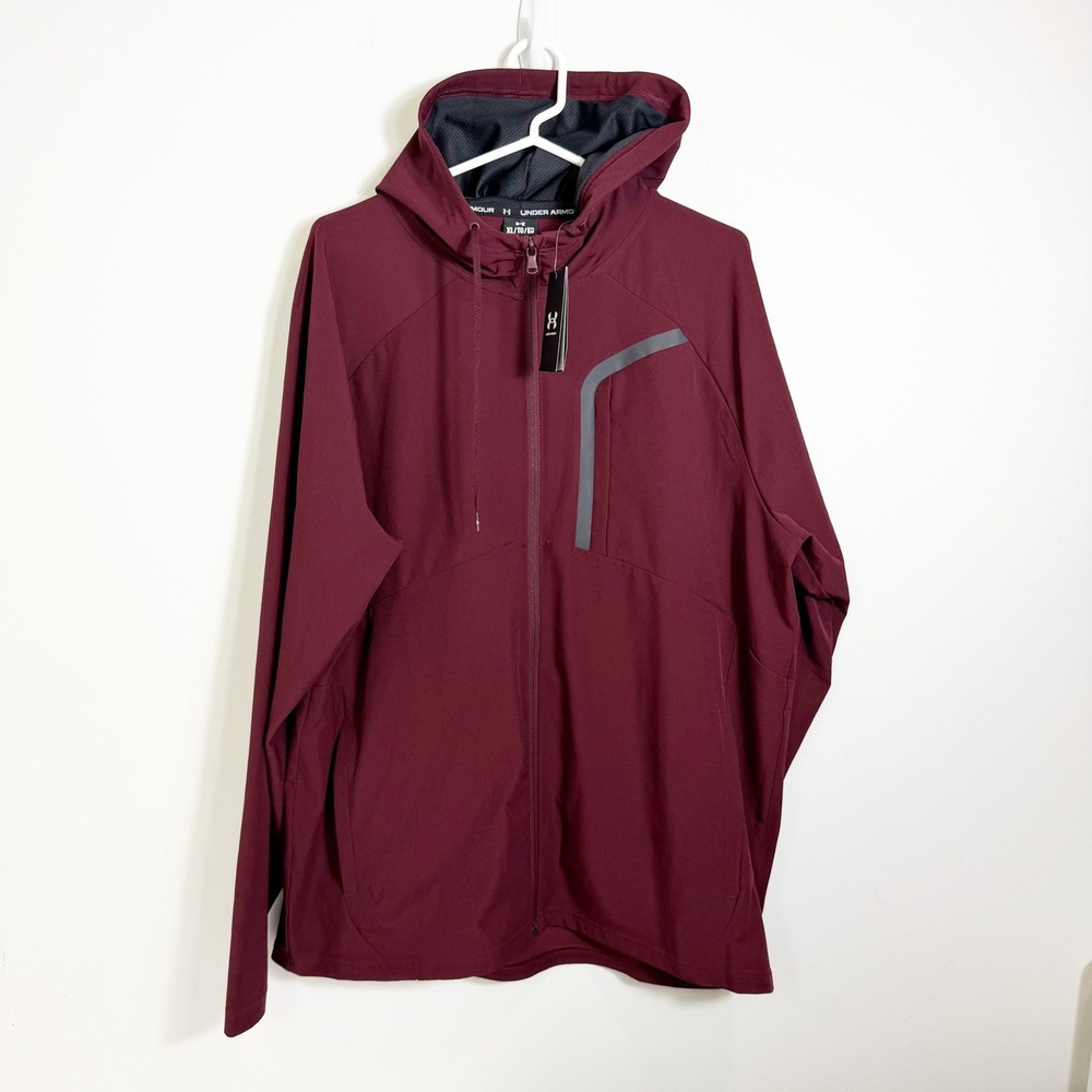Under Armour Jacket Mens XL Maroon Burgundy Full Zip Hooded Windbreaker NWT
